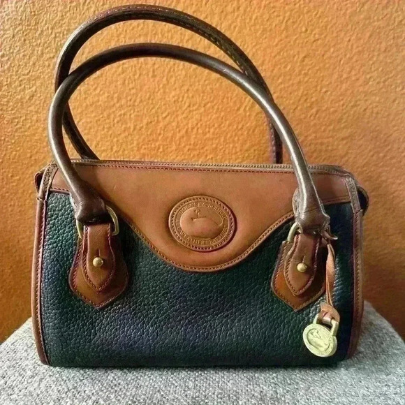 Dooney & Bourke Vintage Black Pebbled Leather Bag With Brown Trim - Picture 1 of 9